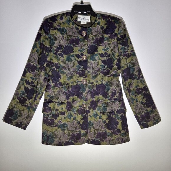 Oleg Cassini Jackets & Blazers - Oleg Cassini Women's Blazer  Size 6 Floral Green Purple Lined Vintage (48)